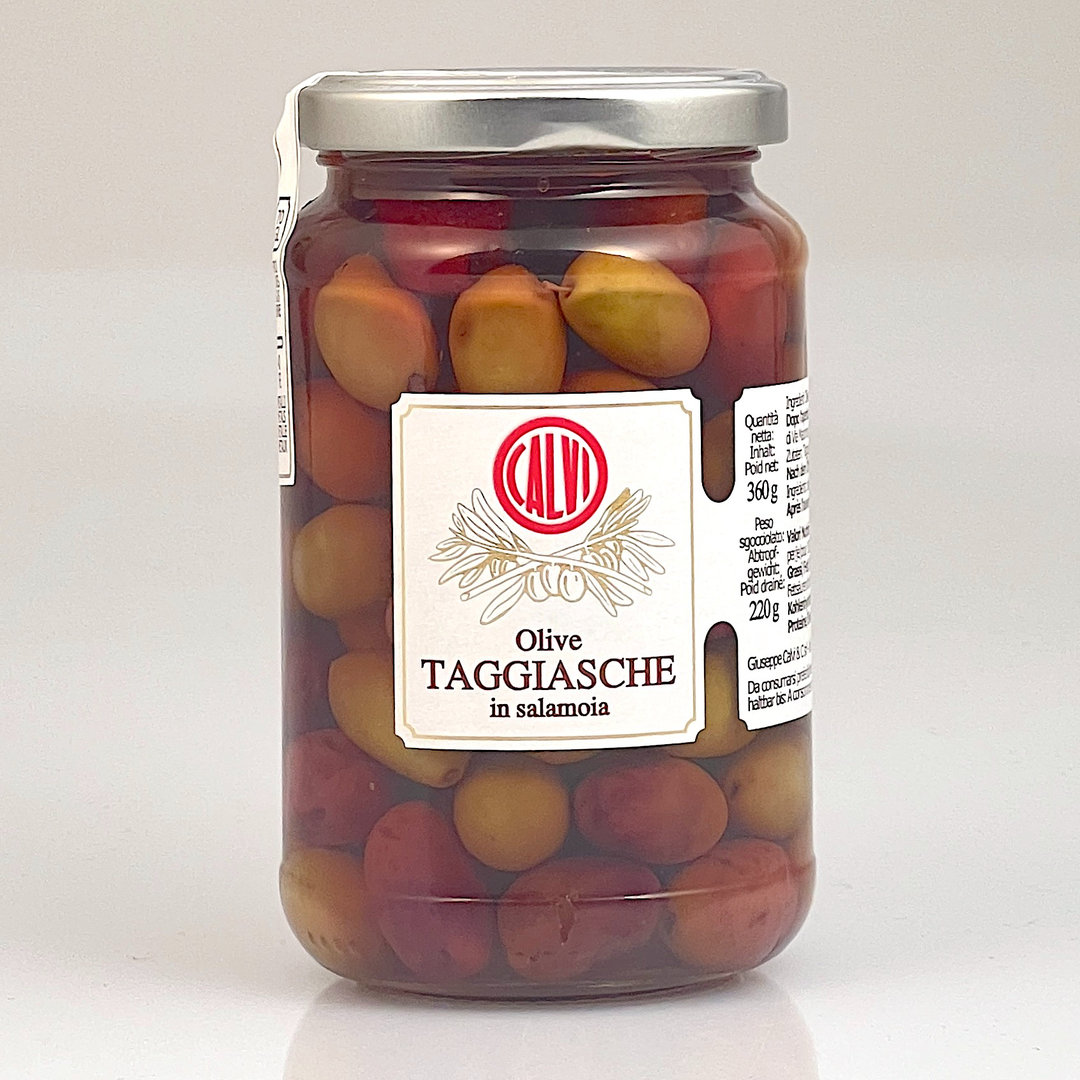 Olive Taggiasche 360/220 g in Salamoia - Olio Calvi