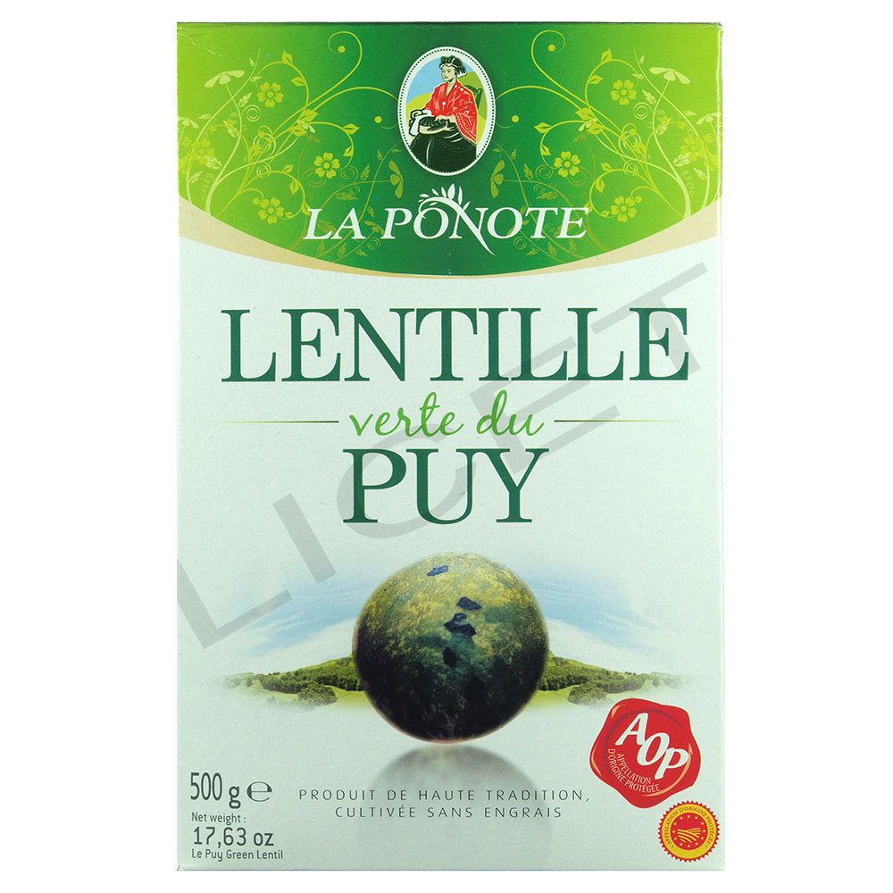 Lentilles Vertes du Puy AOP Grüne Puy Linsen 500 g Karton Frankreich - La Ponote