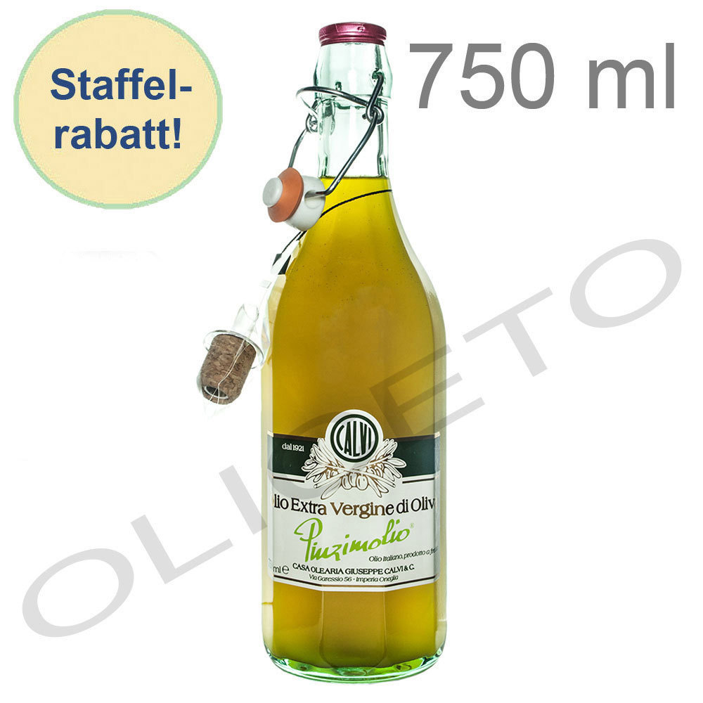 Pinzimolio Olio di Oliva Olivenöl nativ Extra in Klarglasflasche mit Bügelverschluss 750 ml - Calvi