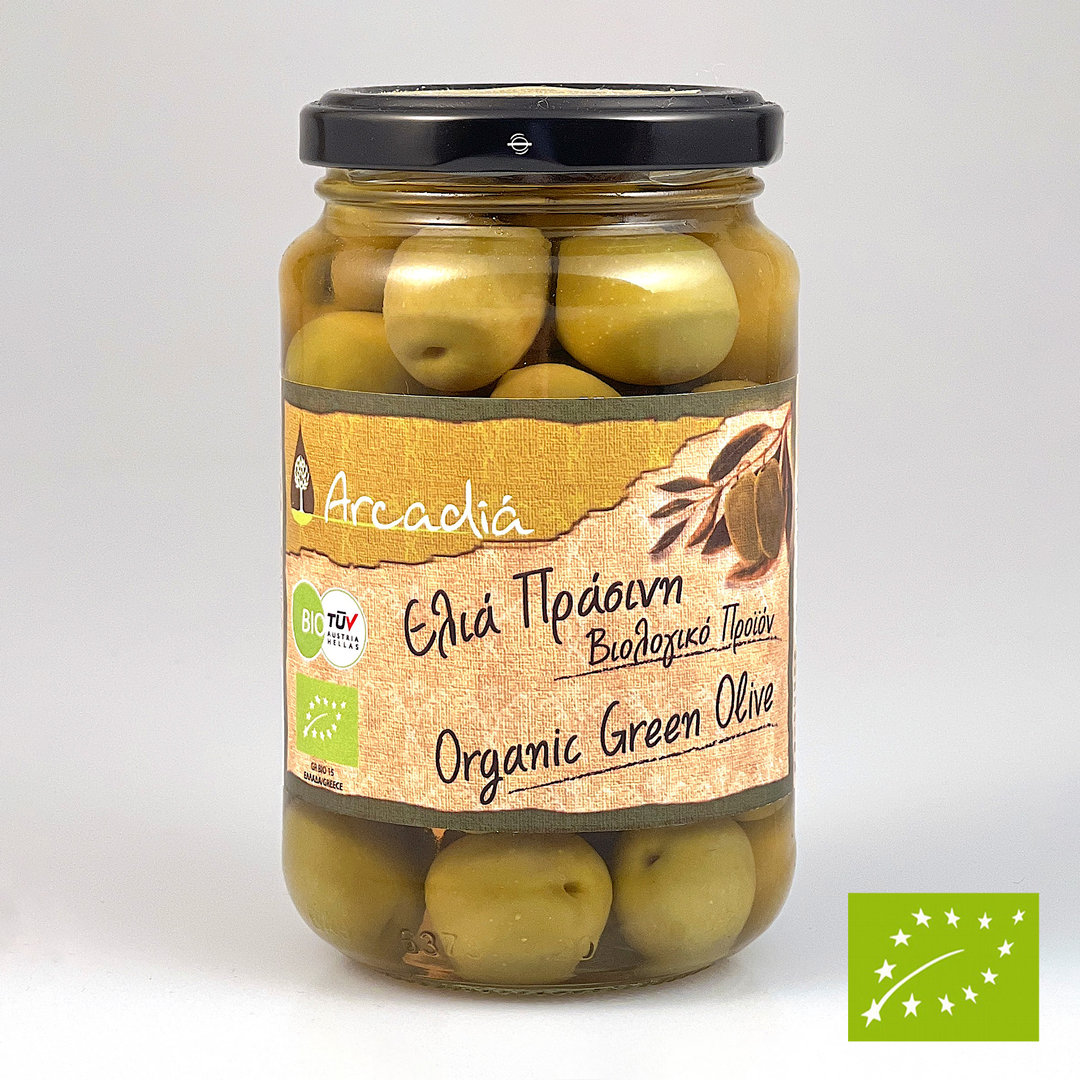 Grüne Bio Oliven in Salzlake aus Griechenland Arcadia im 350/215 g Glas - Eliamed
