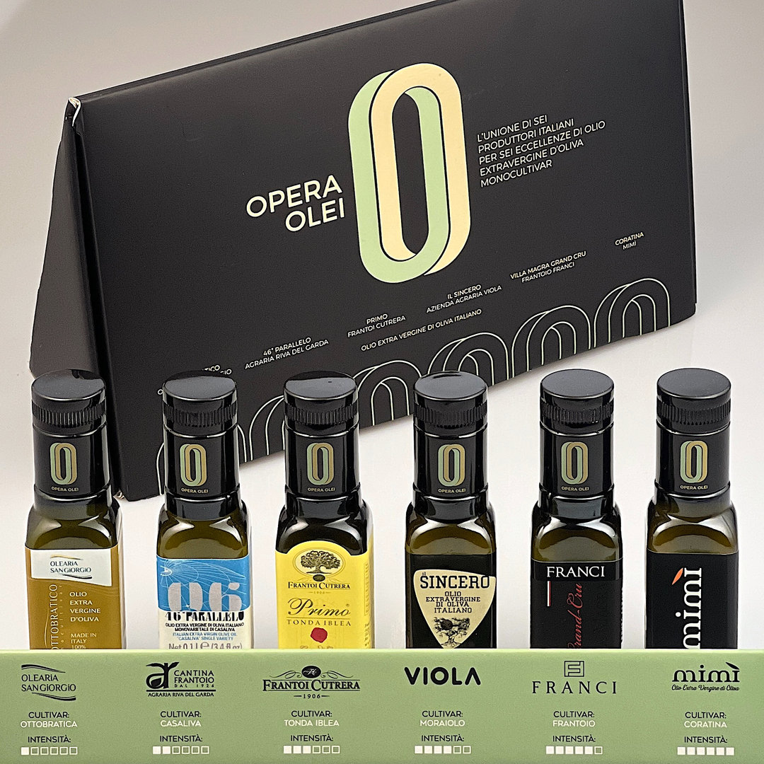 Opera Olei: Geschenkset aus sechs reinsortigen, feinsten Olivenölen aus Italien 6 x 100 ml