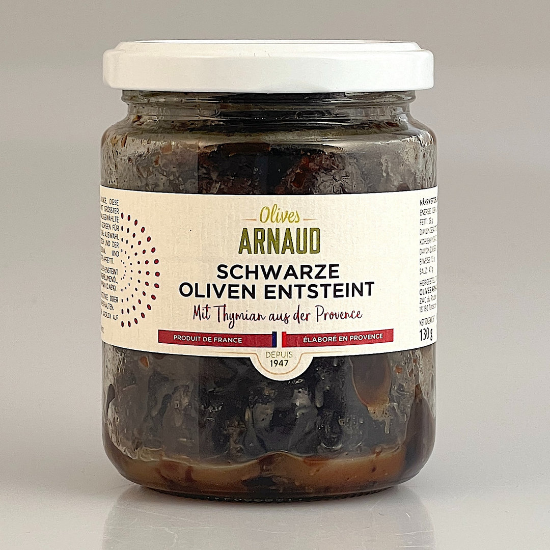Schwarze Oliven entsteint mit Thymian 130 g/130 g - Olives Arnaud